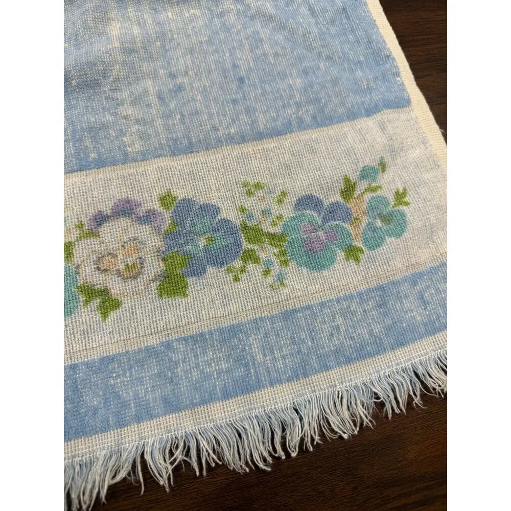 Vintage Blue Floral Fringe Hand Towel Cottage Bathroom Guest Decor 16x23 READ